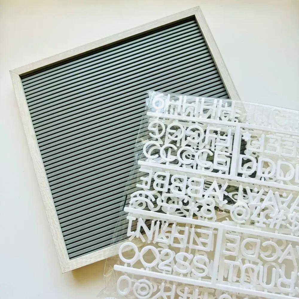 NEW ANTHROPOLOGIE White Washed Wood Frame Grey Peg Letter Board Wall Art Sign